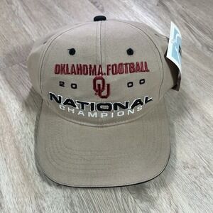 VTG 2000 Oklahoma Sooners National Champs Strapback Hat NWT Headmaster Beige Cap